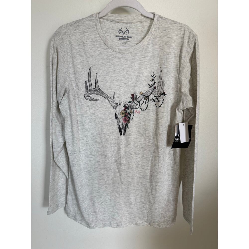 NWT Realtree Women’s Holiday Christmas Buck Deer Long-Sleeve T-Shirt Size Medium